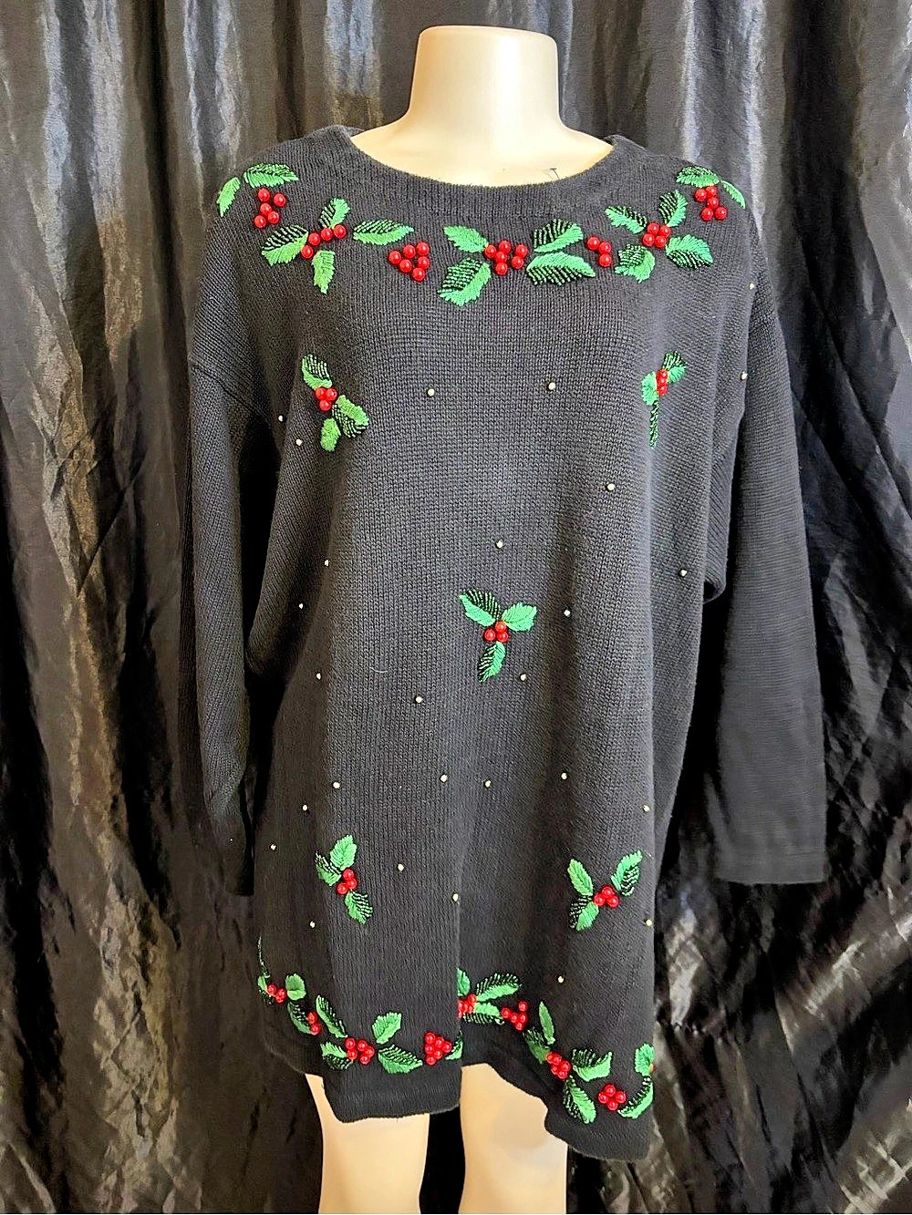 Studio Collection Woman Embroidered beaded Holly Sweater Black Size 2X